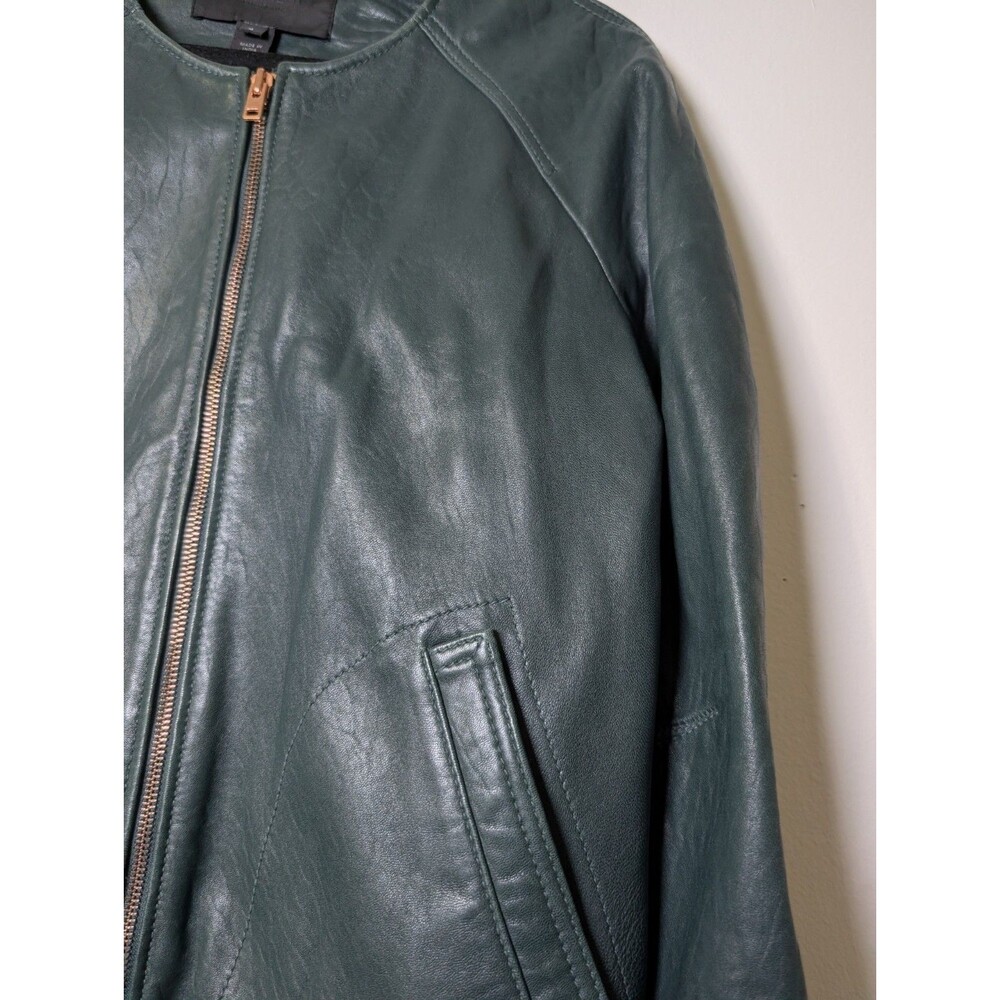 J.Crew Collection Green Leather Jacket 4 Quiet Luxury Moto Zip - Picture 9 of 12